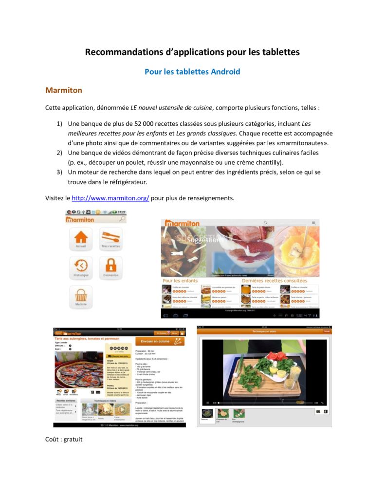 Recommandations d’applications pour les tablettes